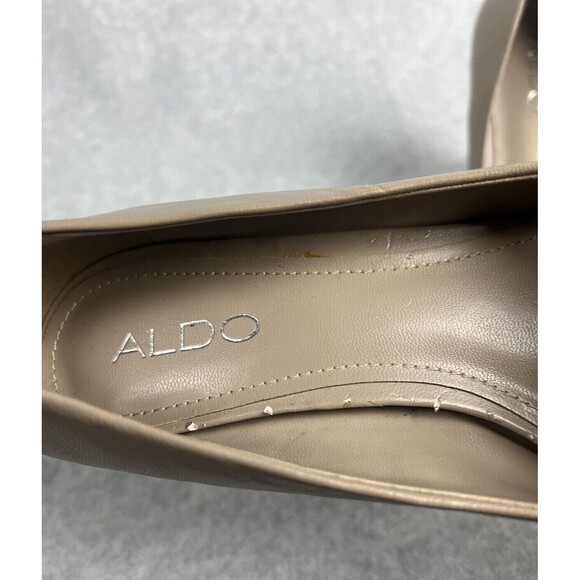 Aldo Shoes Tan Suede Faux Leather Pumps Almond Toe Heels Twee - Picture 5 of 15